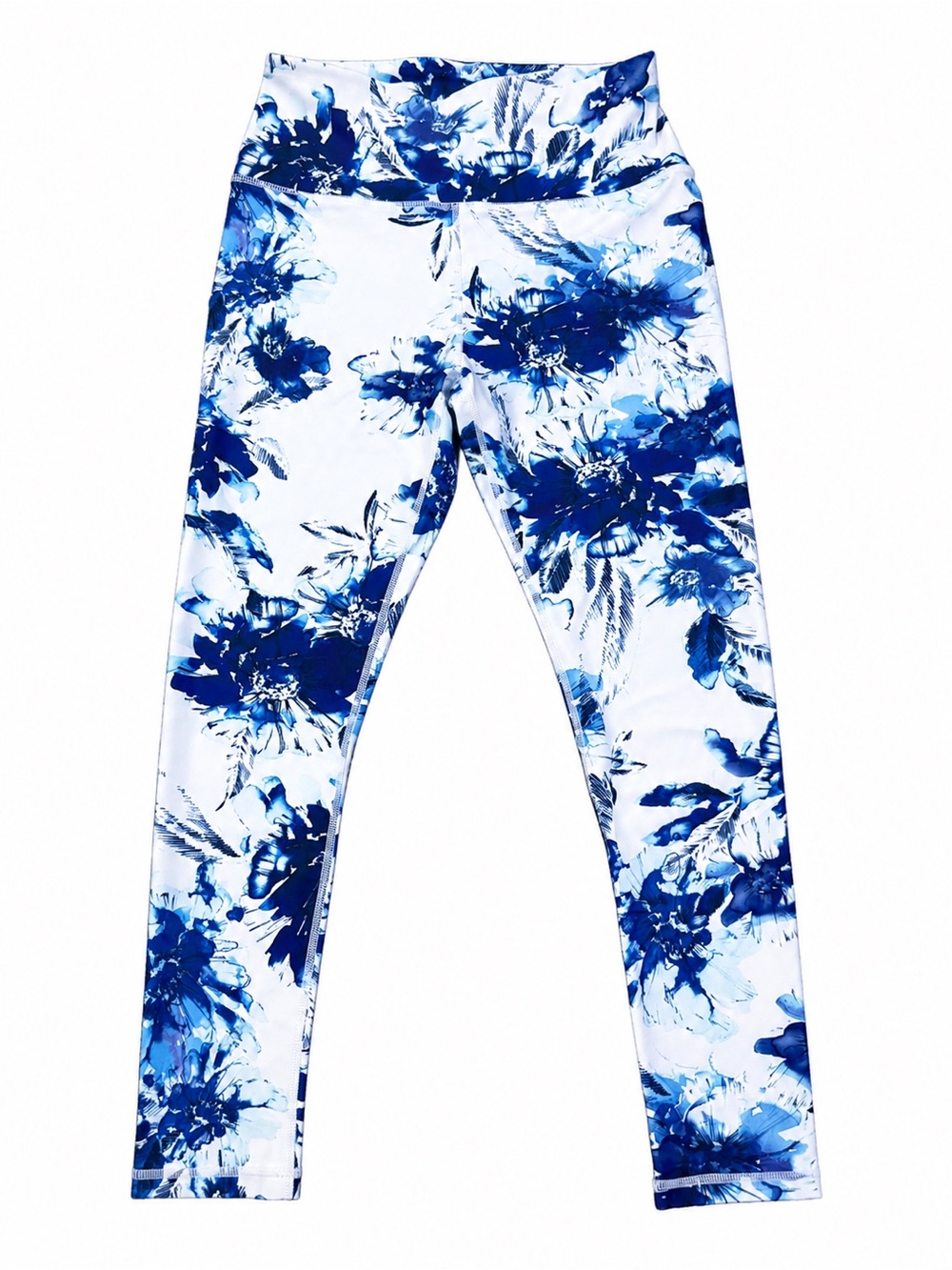 NWT Blue White Floral High Rise 7/8 Yoga Leggings Women’s Medium